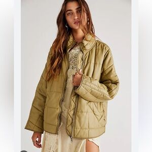 Free People Dolman Quilted Vegan Jacket, Green, XS